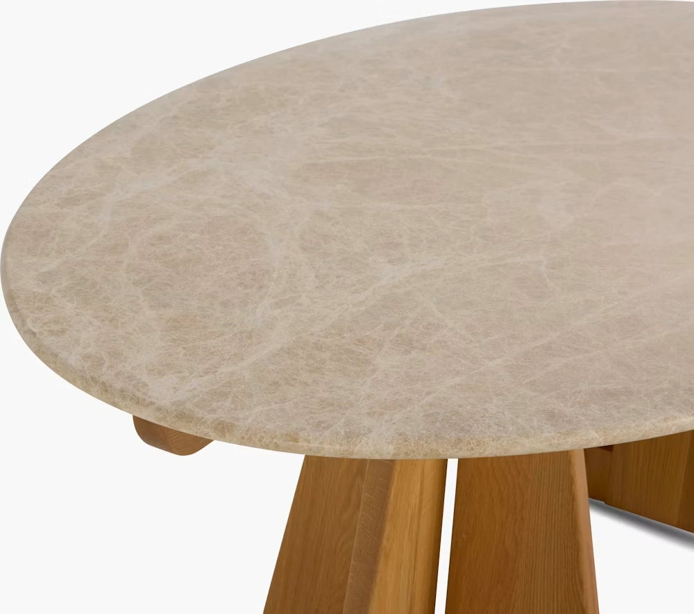 Oval Marble Dining Table, 75"/90" with Wood Pedestal Base