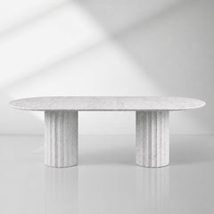Danae Oval Marble Dining Table with Fluted Pedestal Base