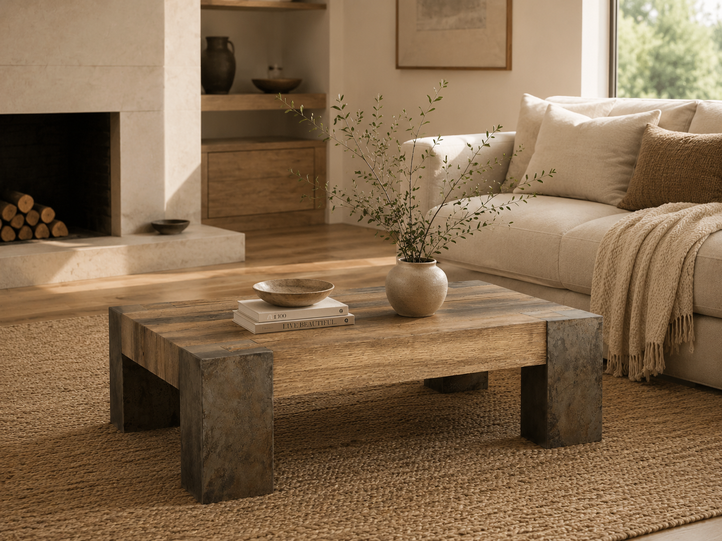 Telluride Square Oak Coffee Table Wood Cocktail Table Living Room Center Tea Table Vintage Cocktail Table