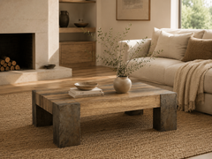 Telluride Square Oak Coffee Table Wood Cocktail Table Living Room Center Tea Table Vintage Cocktail Table