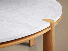 Pyet 48" Round Carrara Marble Top Dining Table with Oak Base