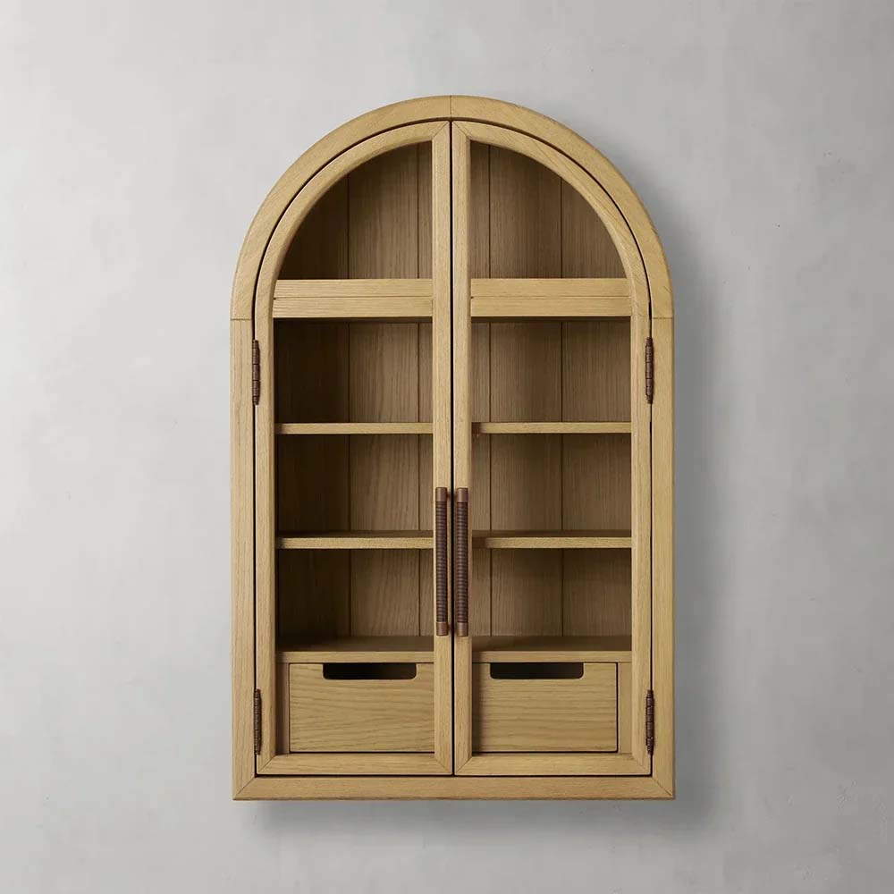 Hattie Medi Century  Style Wall Mounted Storage Cabinet Wood Arched Drawers Cabinet