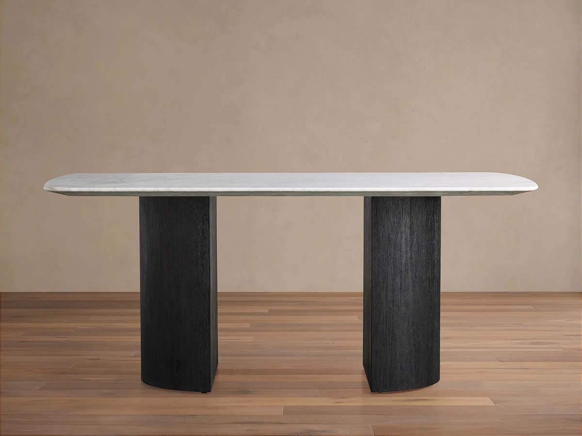 Saint Germain Stone Marble Top Dining Table with Wood Dauphine Base