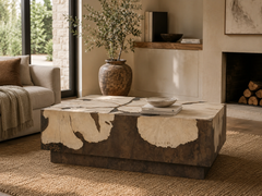 Obra Salvaged Burl Coffee Table Living Room Steel Base Cocktail Table Wood Center Tea Table