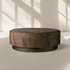 Pola Wood Round Plinth Coffee Table Wabi-Sabi Living Room Center Ash Tea Table