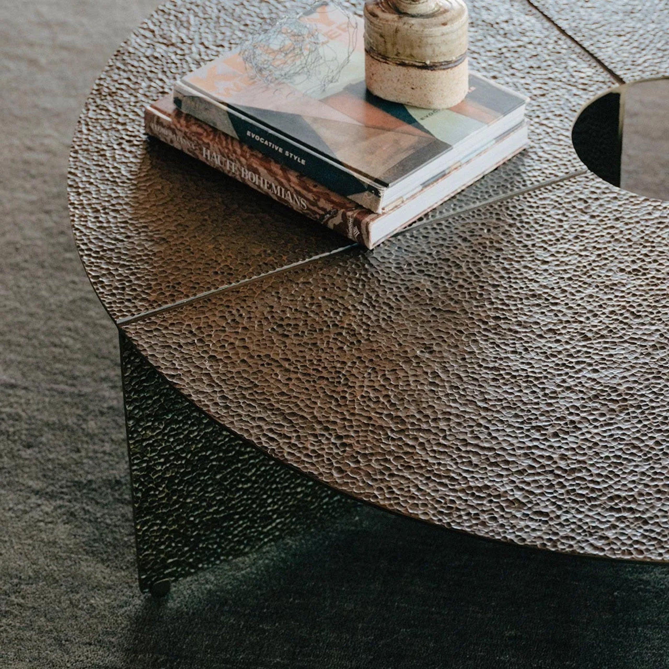 Bowie Hammered Cast Coffee Table Aluminum Sofa Center Tea Table in Antiqued Bronze