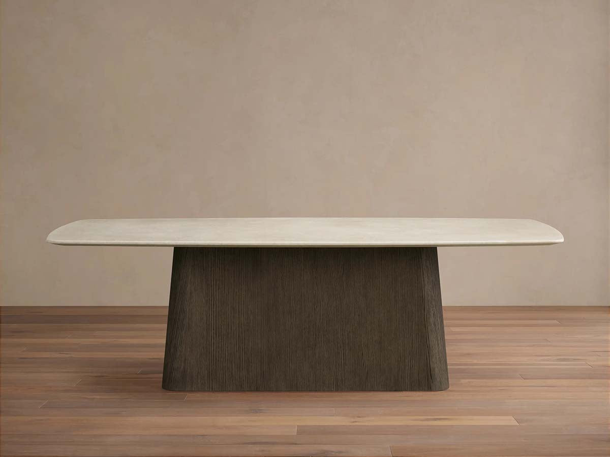 Saint Germain Natural Stone Marble Dining Table with Wood Toulouse Base
