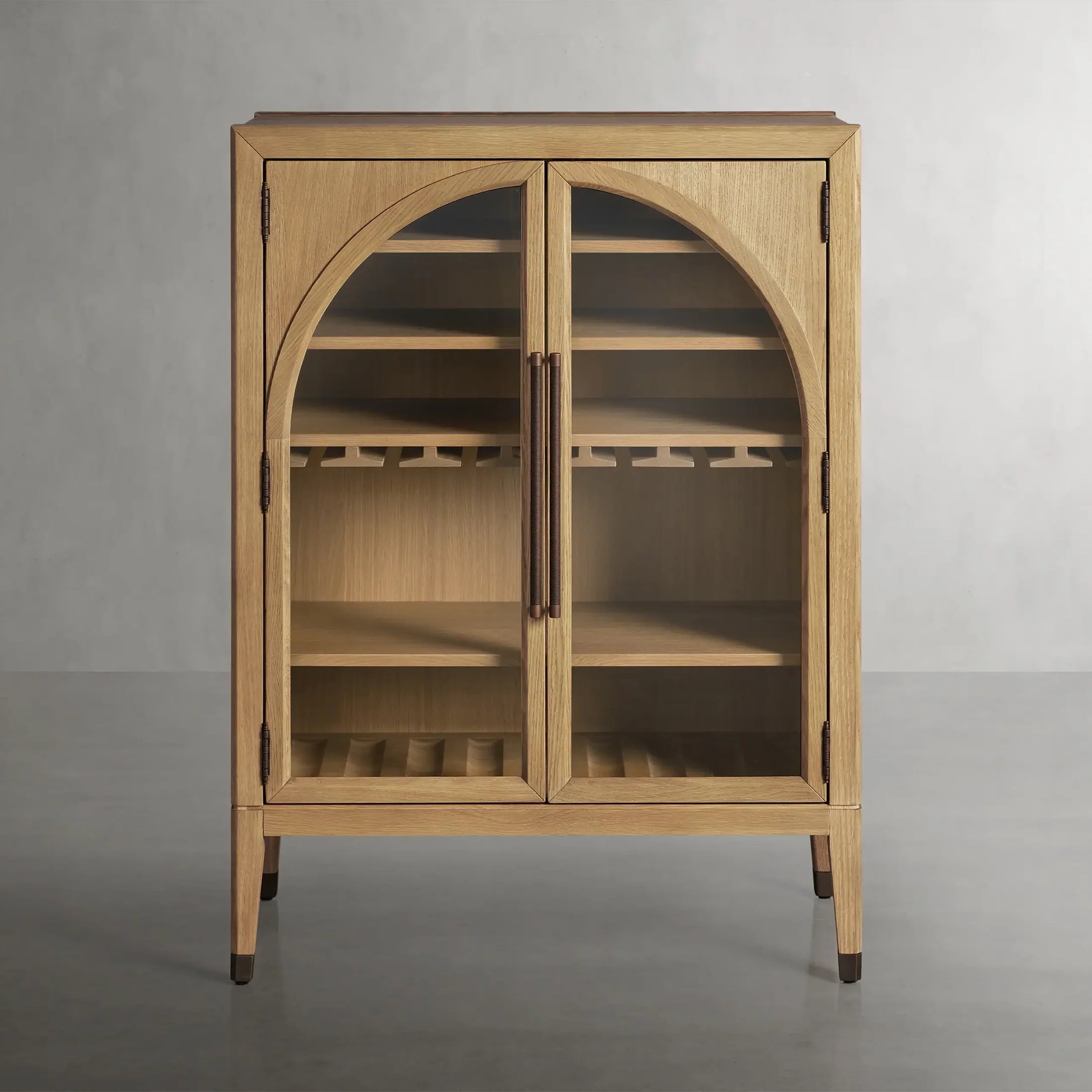 Hattie Wood Low Bar Cabinet Mid-century Modern Oak Wine cabinet