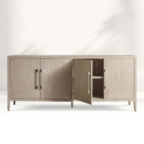 Ryze French Contemporary 4-Door Sideboard Oak Wood Buffet Three drawers Cabinet