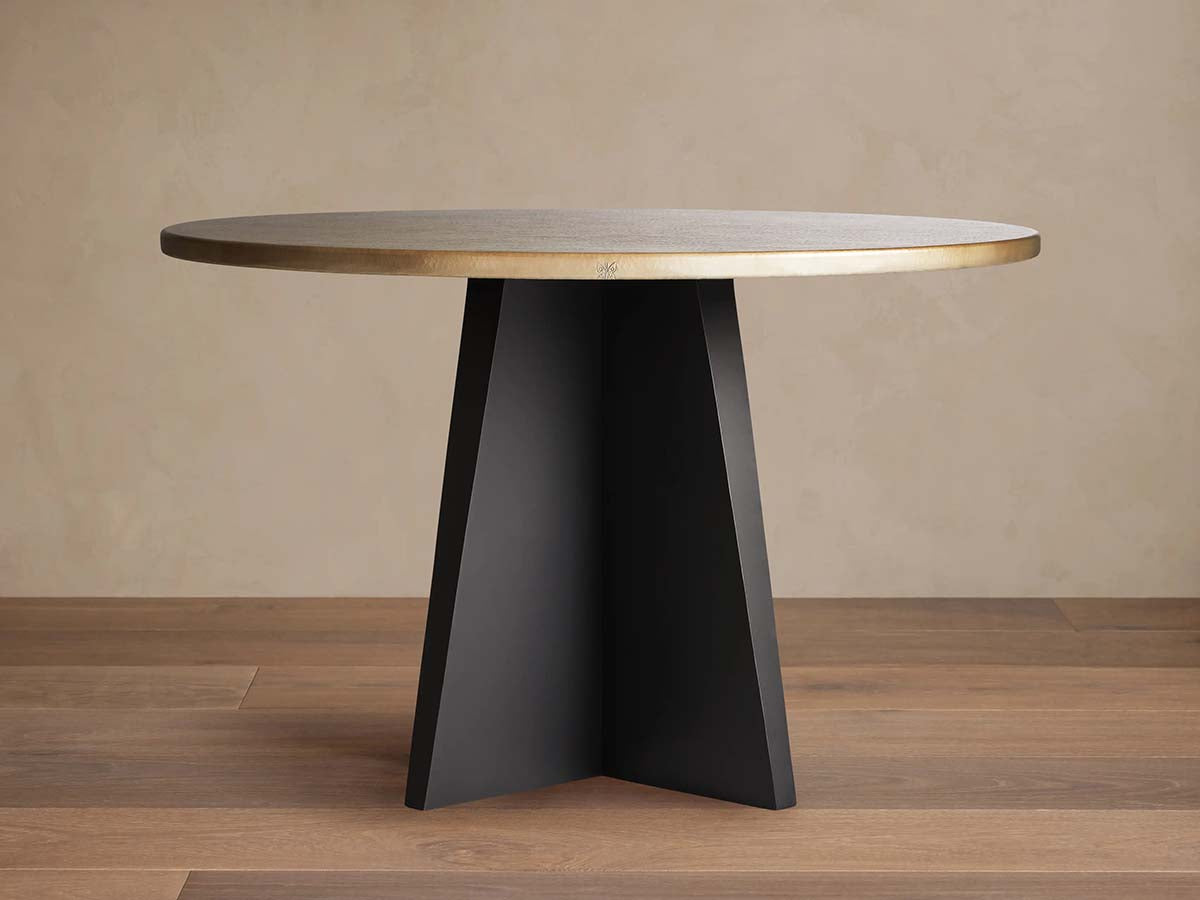 Recycled Metal Round Dining Table Hand-Hammered Top & Black Vertex Iron Base
