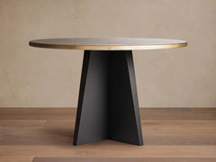 Recycled Metal Round Dining Table Hand-Hammered Top & Black Vertex Iron Base