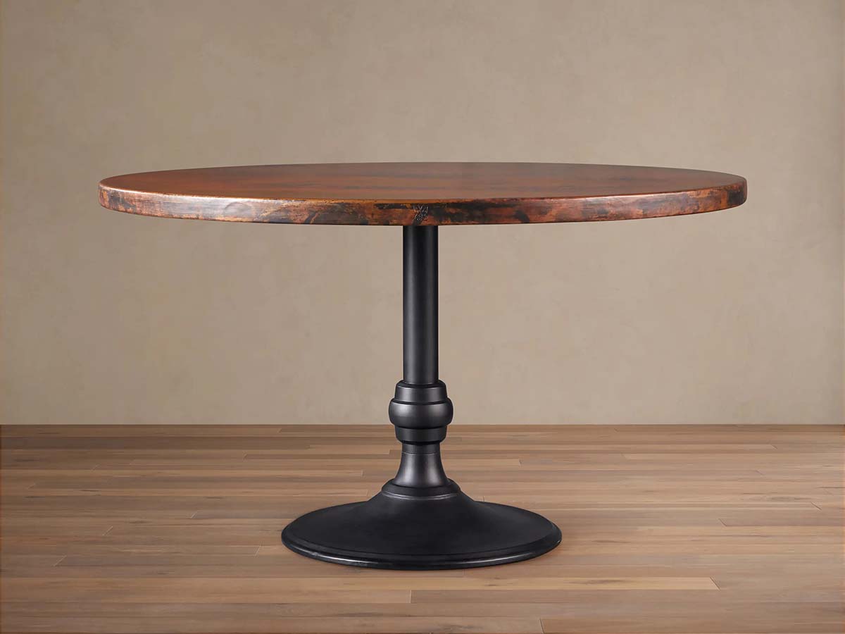 Recycled French Metal Bistro Table Black and Gold Small Dining Table with Cast Iron Wade Base