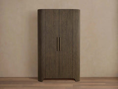 Astor Reeded Oak Tall Cabinet Living Room Bedroom Wood Storage Cabinet