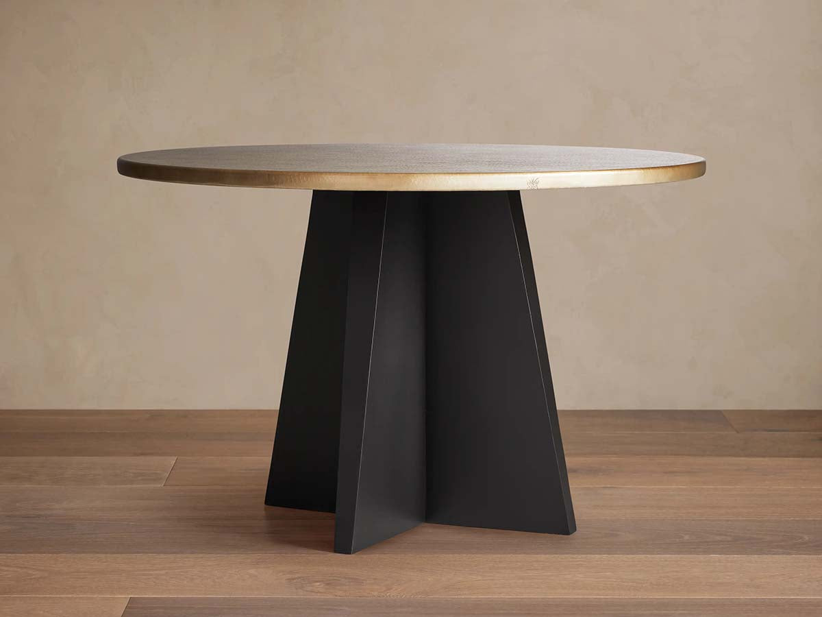 Recycled Metal Round Dining Table Hand-Hammered Top & Black Vertex Iron Base