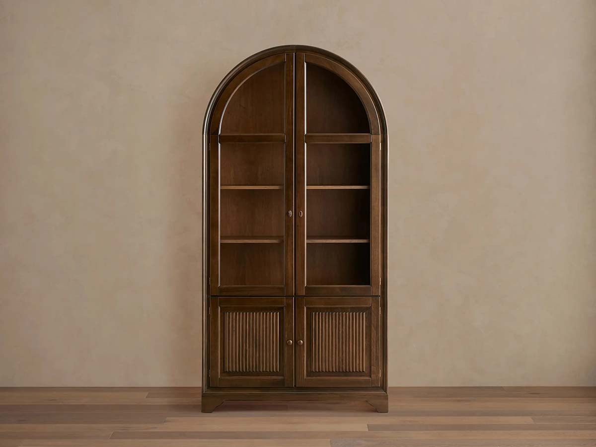 Giotto Antique Tall Display Cabinet Wood Side Storage Cabinet Bookcase with Glass Doors