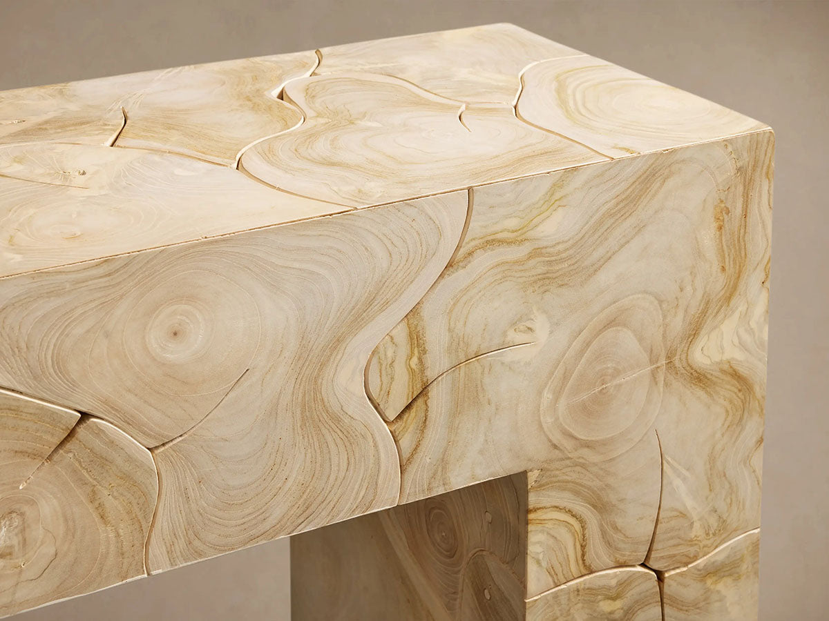 Kalmar Teak Entrance Console Table Hand-pieced Wood Hallway Entryway Table