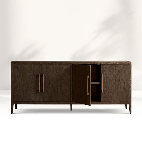 Ryze French Contemporary 4-Door Sideboard Oak Wood Buffet Three drawers Cabinet