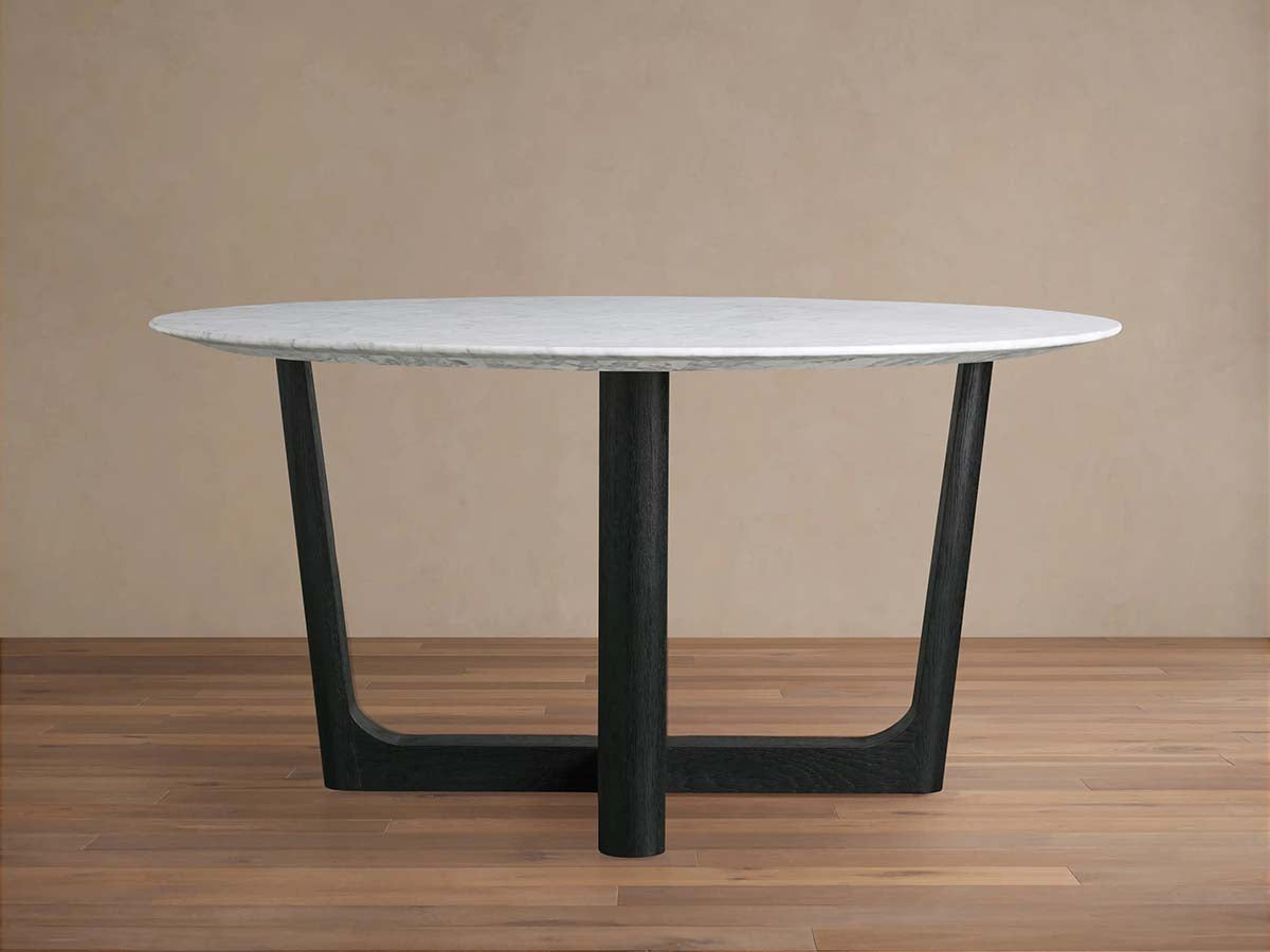 Saint Germain Carrara Marble Top Round Dining Table With Wood Rennes Base