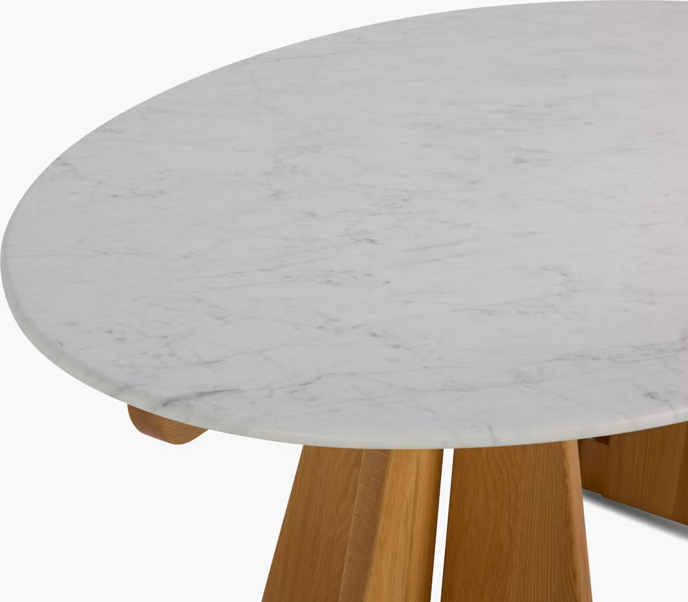 Oval Marble Dining Table, 75"/90" with Wood Pedestal Base