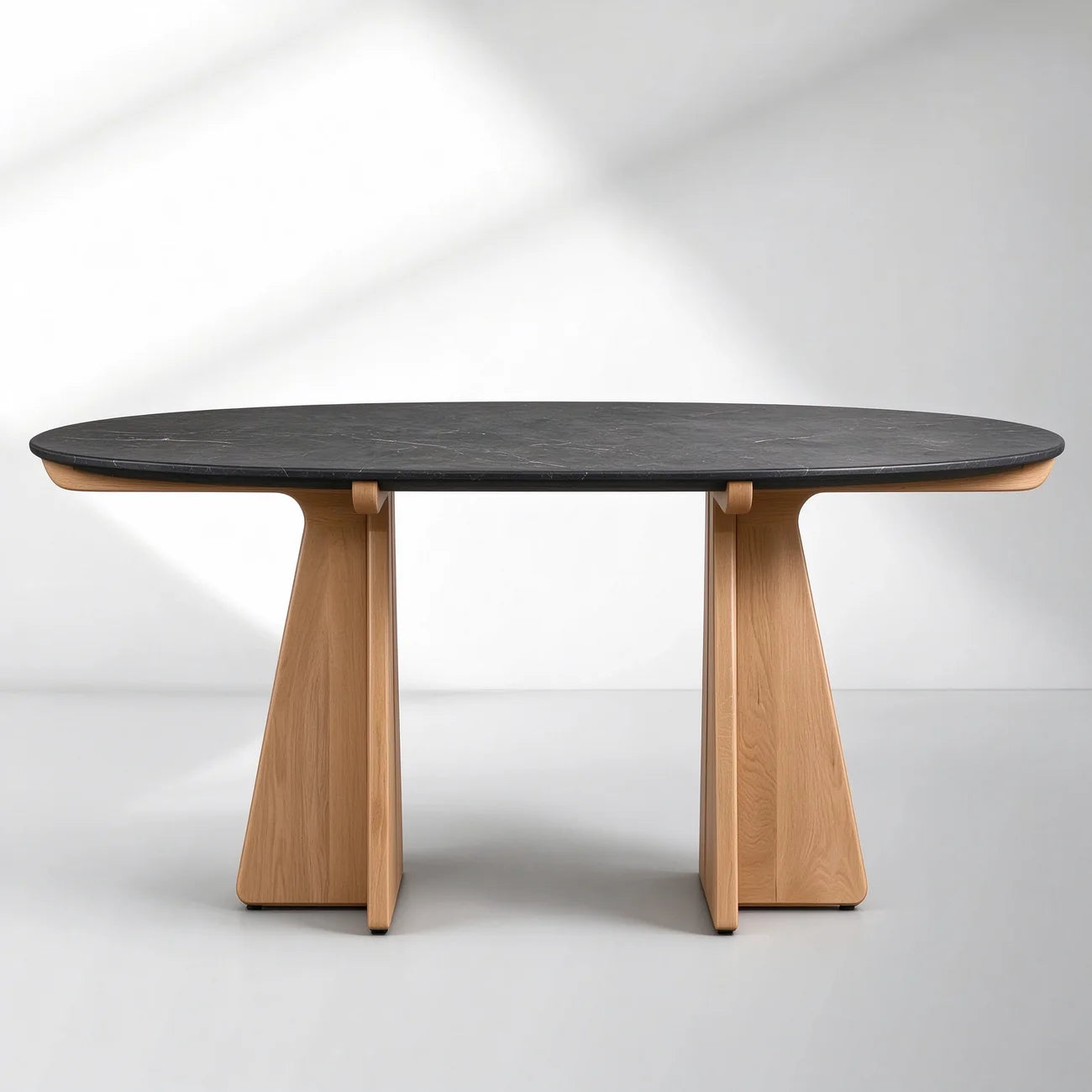 Oval Marble Dining Table, 75"/90" with Wood Pedestal Base