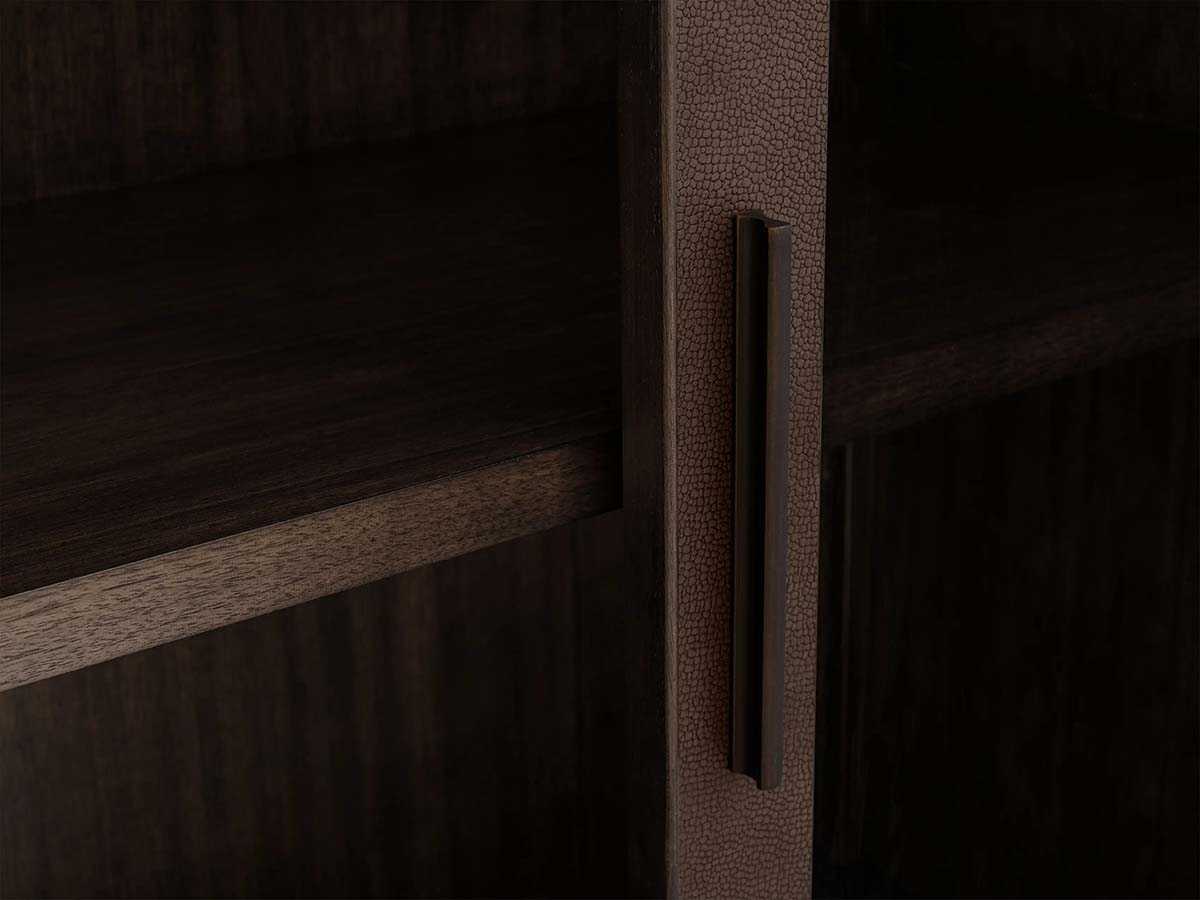 Malone Textured Leather Tall Display Cabinet Wood Storage Cabinet with Glass Doors