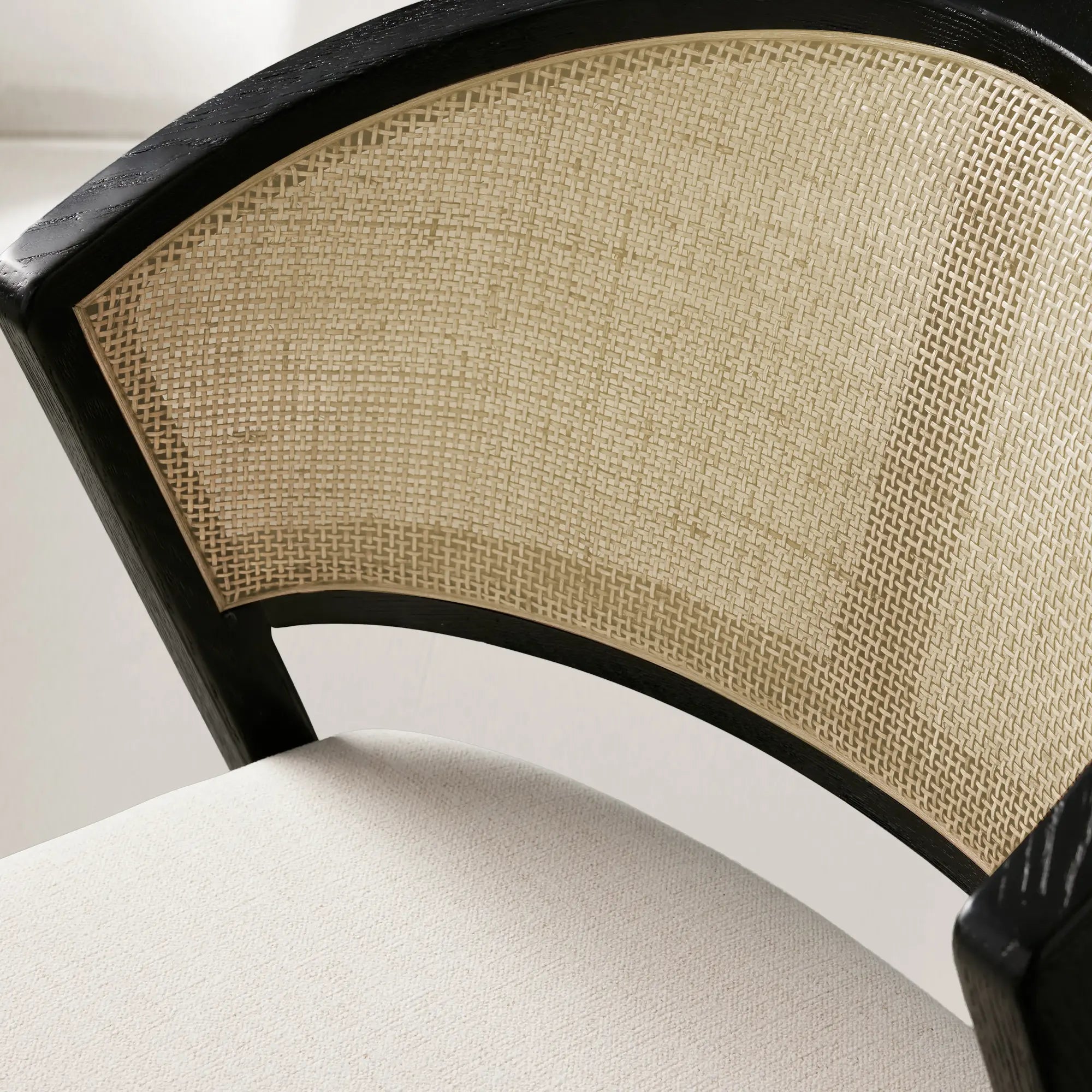 Aimee Oak Wood Dining Side Chair Rattan Cane Back Dining Chair Midcentury Living Room Chairs with Upholstered