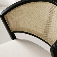 Aimee Oak Wood Dining Side Chair Rattan Cane Back Dining Chair Midcentury Living Room Chairs with Upholstered