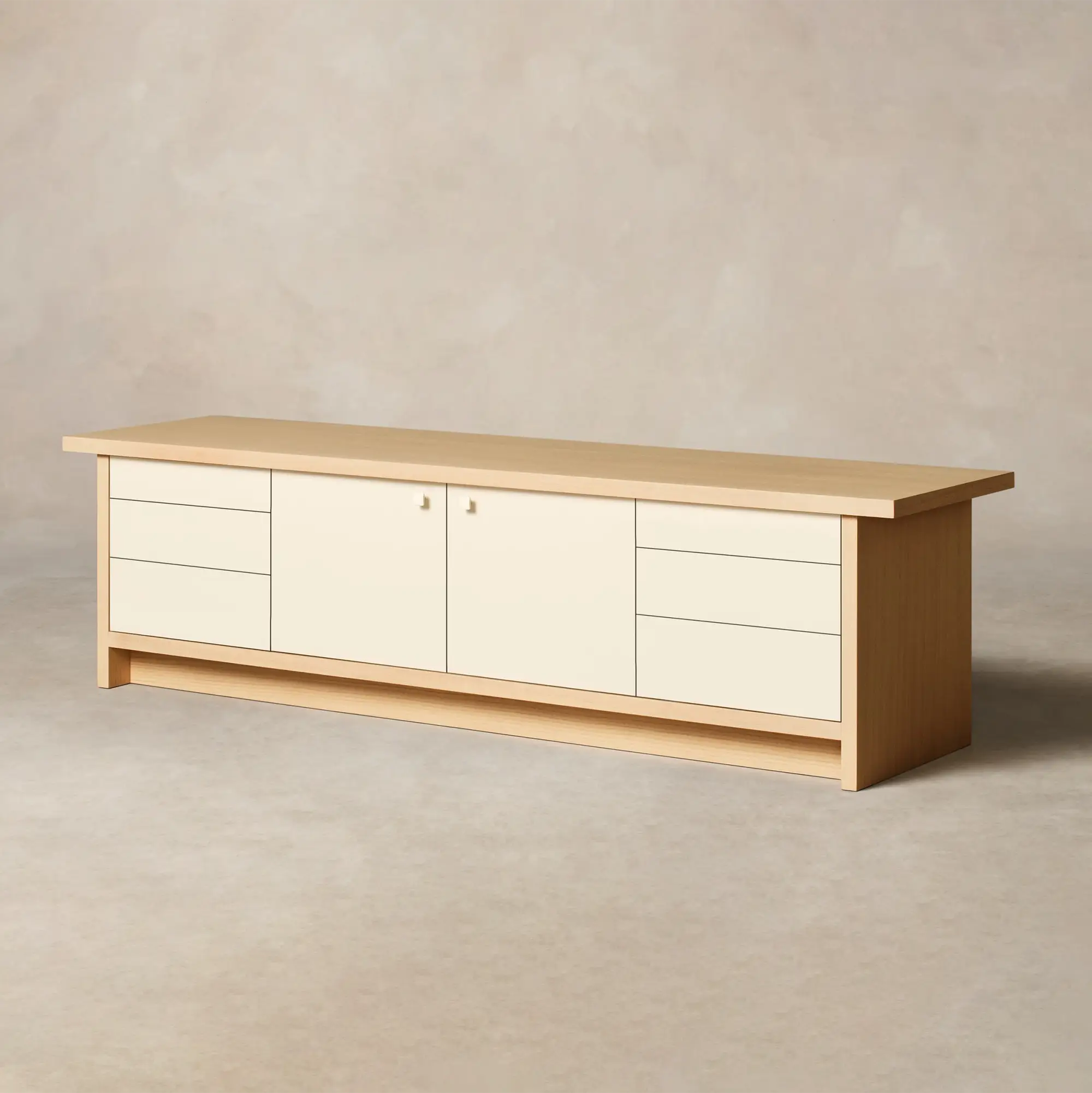 86" Leather Console, White Oak or Walnut Media Cabinet