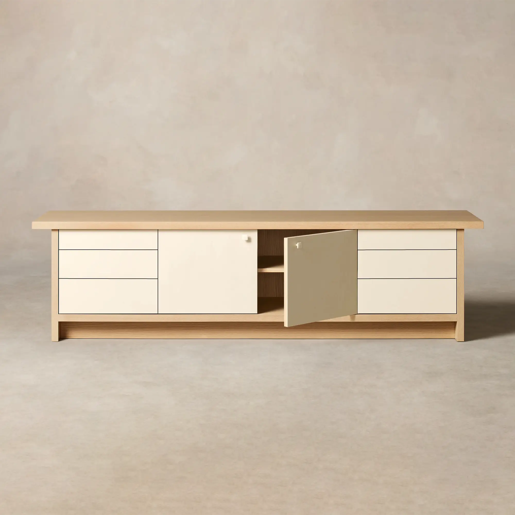 86" Leather Console, White Oak or Walnut Media Cabinet