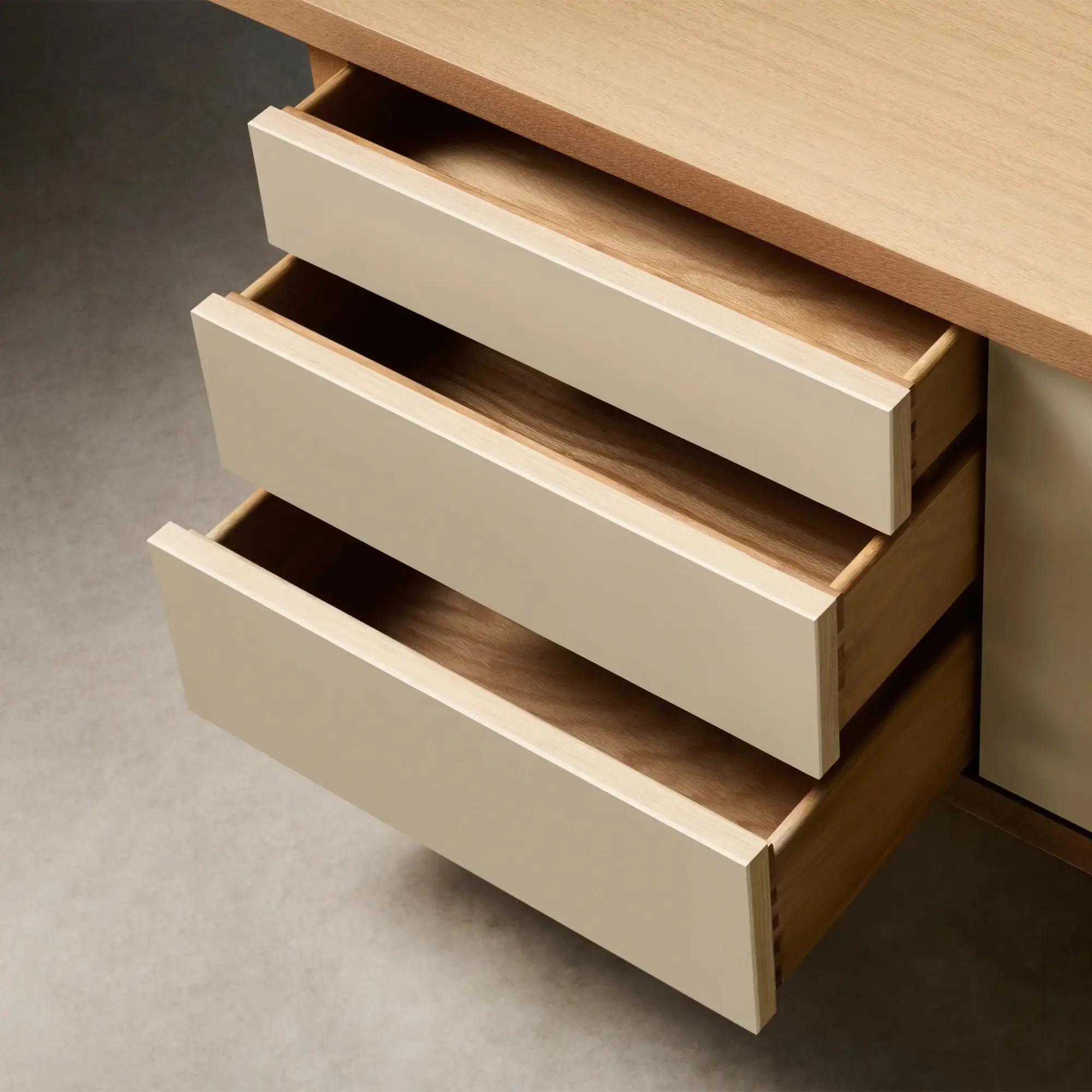 86" Leather Console, White Oak or Walnut Media Cabinet
