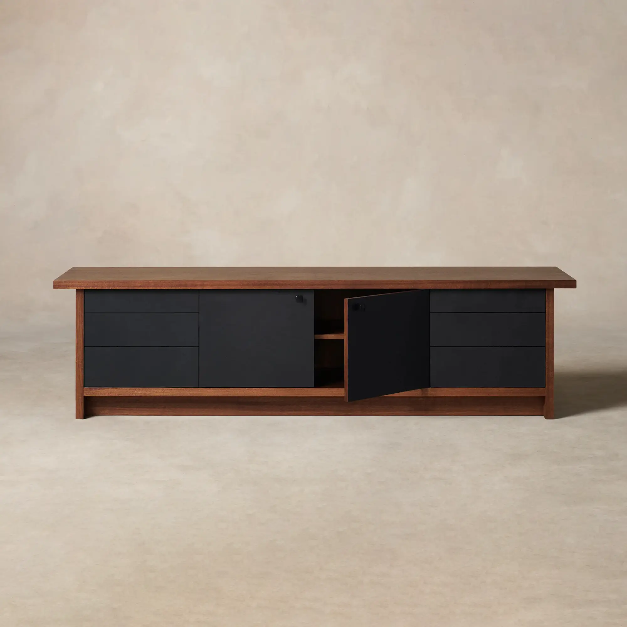 86" Leather Console, White Oak or Walnut Media Cabinet