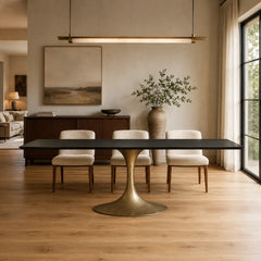 Aero Rectangular Wood Dining Table with Sculptural Steel Base