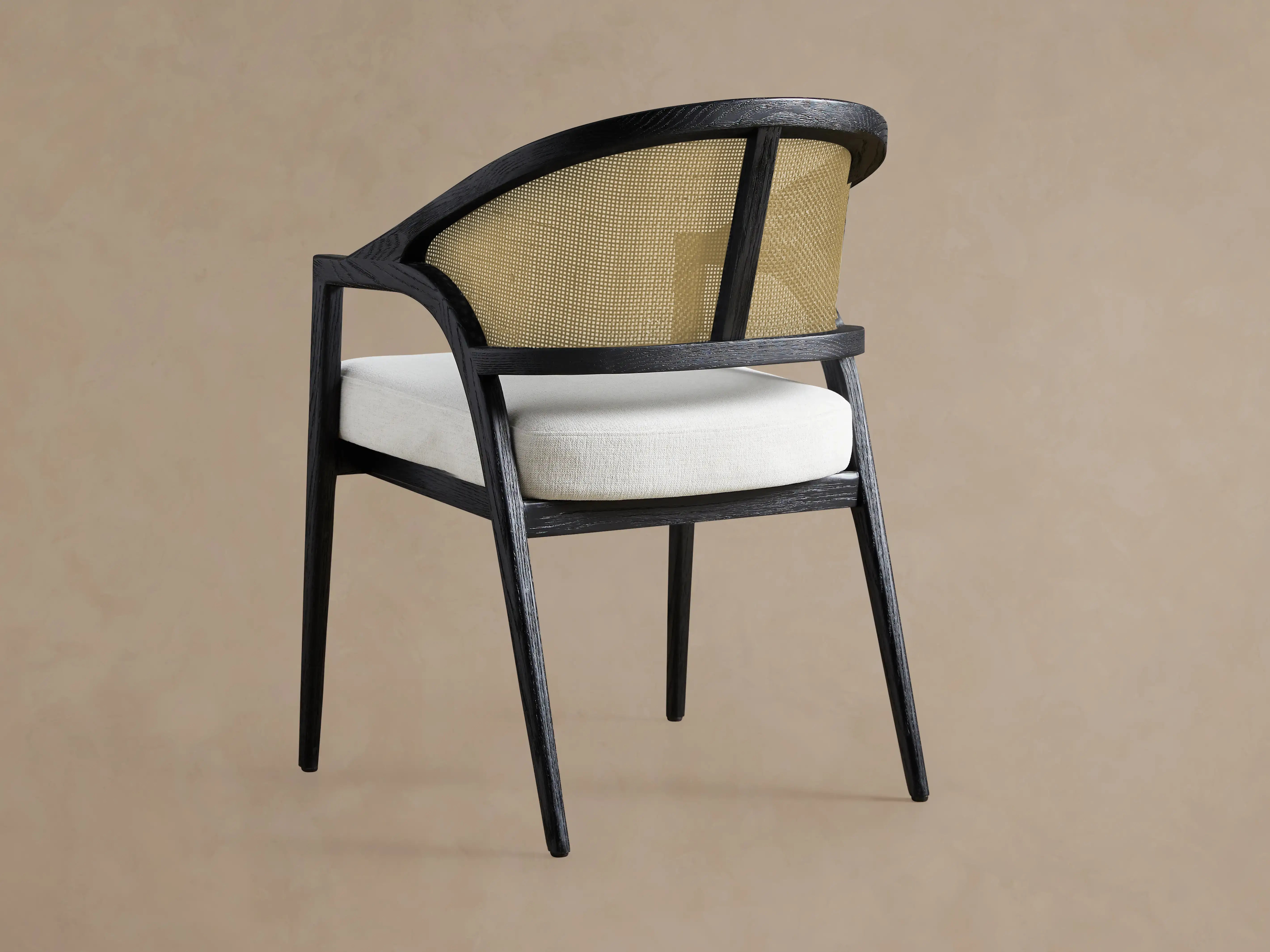 Aimee Oak Wood Dining Side Chair Rattan Cane Dining Chair Midcentury Living Room Chairs with Upholstered