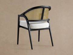 Aimee Oak Wood Dining Side Chair Rattan Cane Dining Chair Midcentury Living Room Chairs with Upholstered