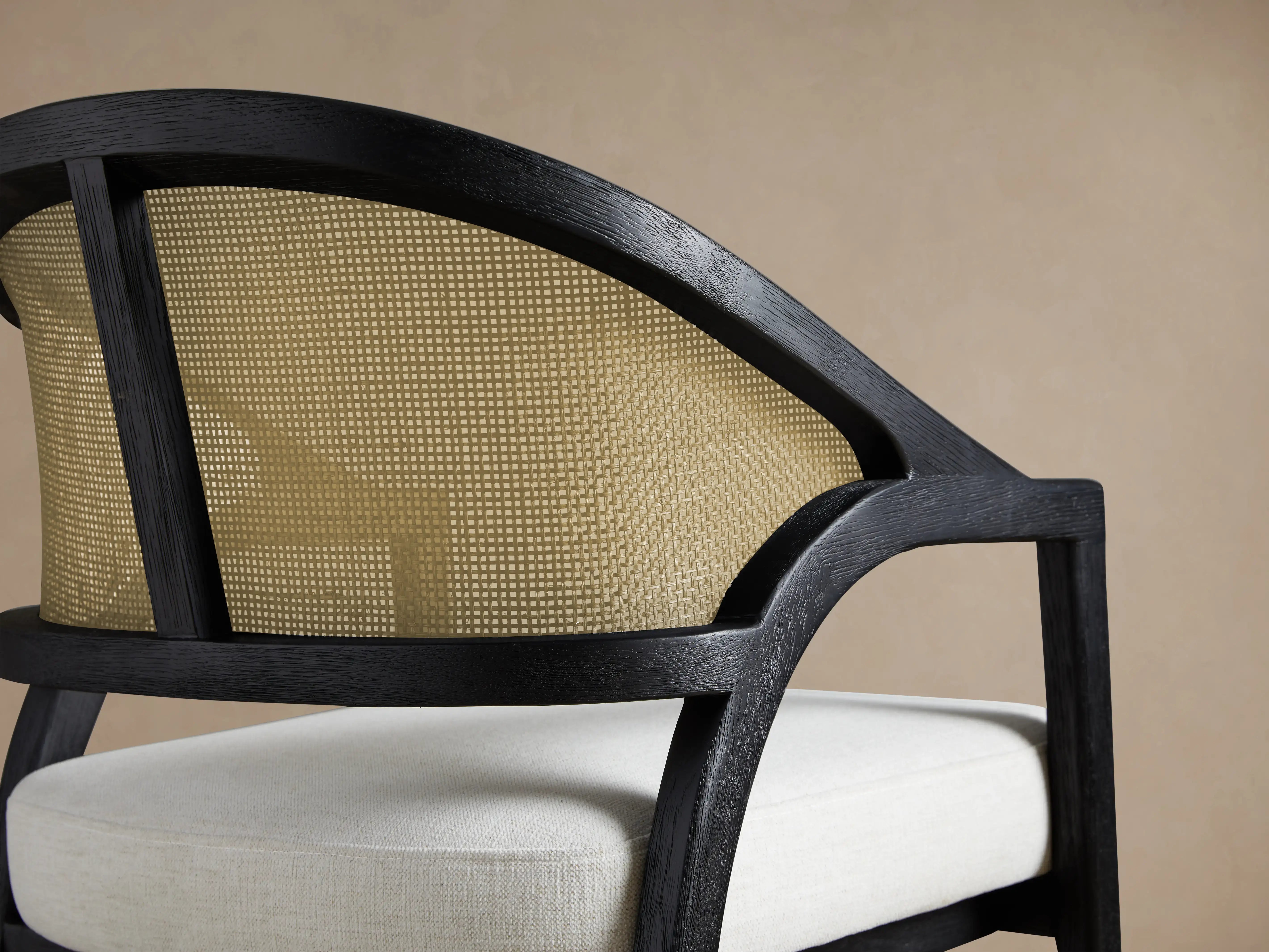 Aimee Oak Wood Dining Side Chair Rattan Cane Dining Chair Midcentury Living Room Chairs with Upholstered