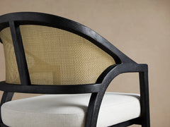 Aimee Oak Wood Dining Side Chair Rattan Cane Dining Chair Midcentury Living Room Chairs with Upholstered