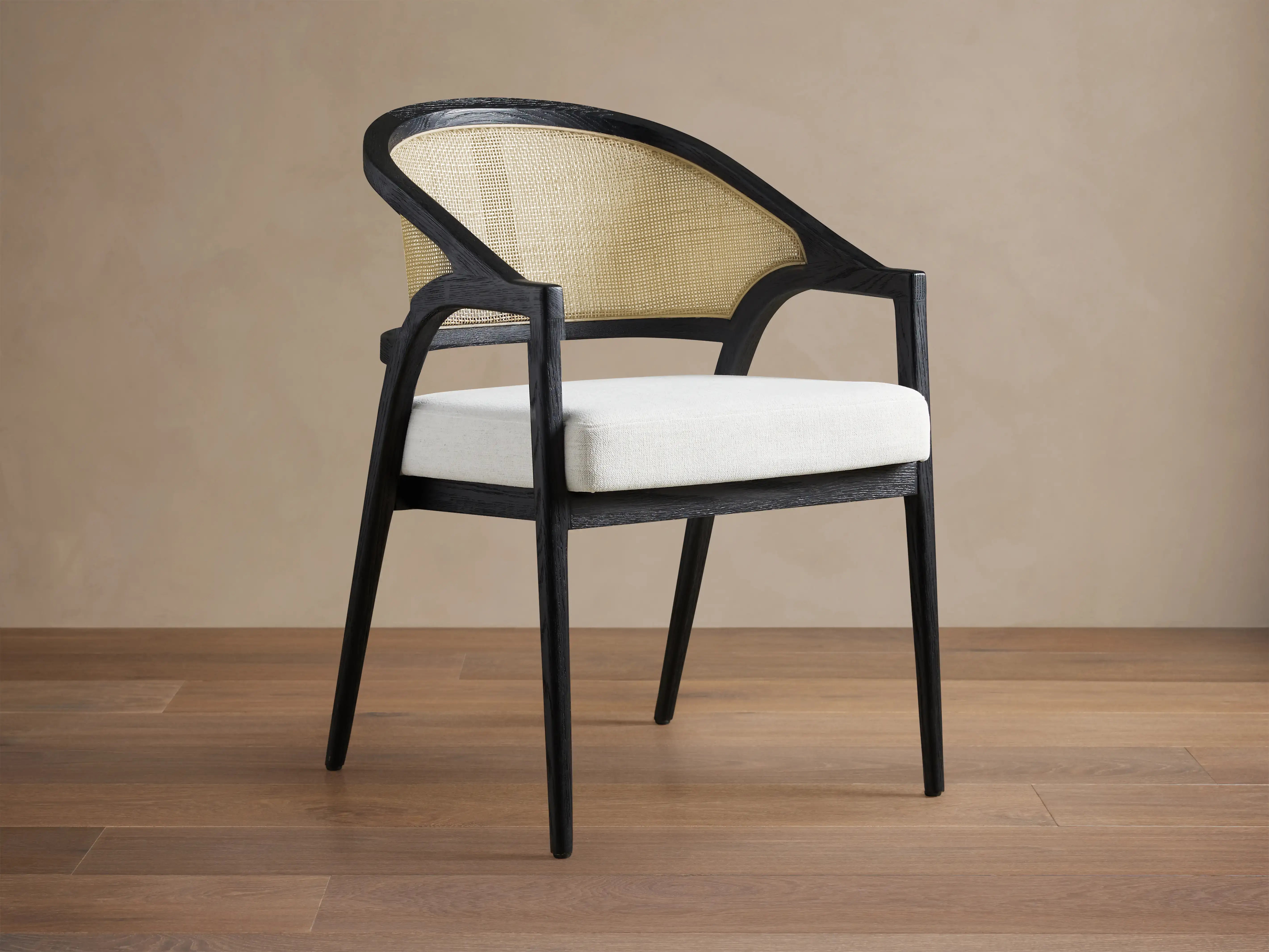 Aimee Oak Wood Dining Side Chair Rattan Cane Dining Chair Midcentury Living Room Chairs with Upholstered