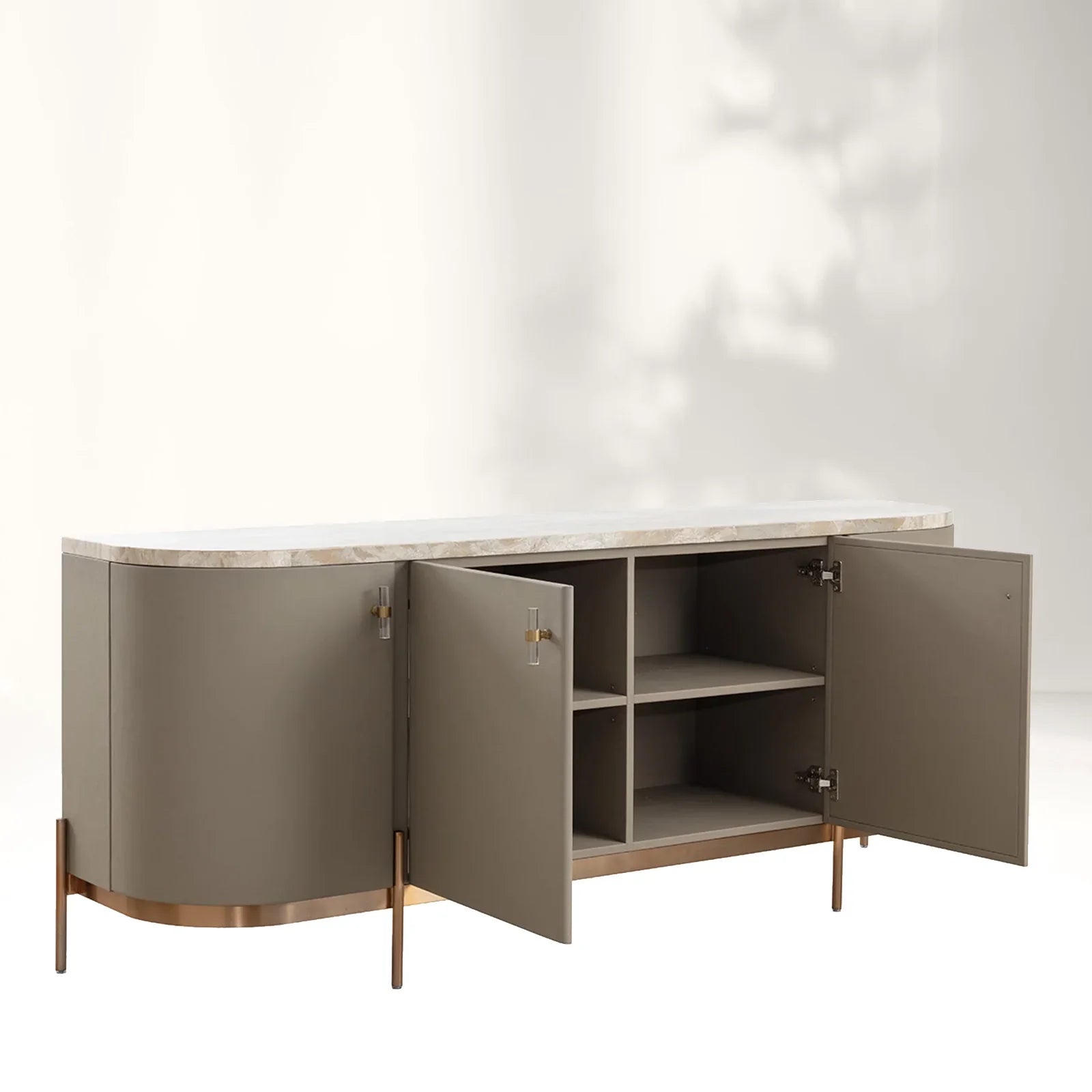 Canodi Luxury Marble Top Sideboard Wood Storage Cabinets With Leather Finish