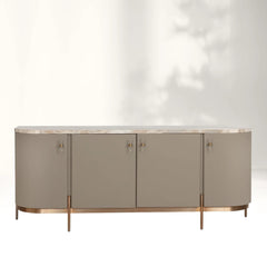 Canodi Luxury Marble Top Sideboard Wood Storage Cabinets With Leather Finish