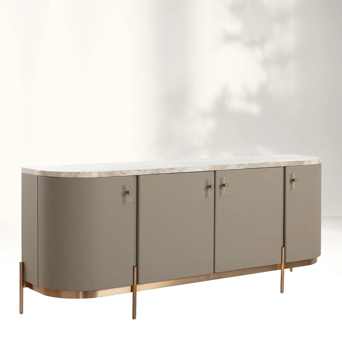 Canodi Luxury Marble Top Sideboard Wood Storage Cabinets With Leather Finish