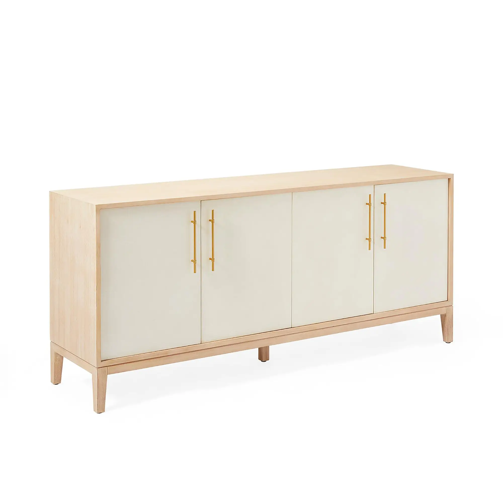 74" Oak Sideboard, Cerused Brass Linen Door Credenza