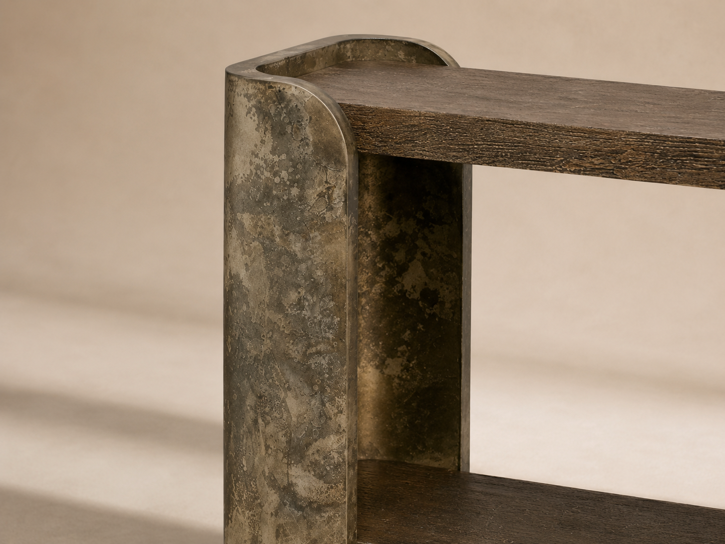 Alvaro Primavera Wood Entryway Console Table Oxidized Aluminum Hallway Entrance Table