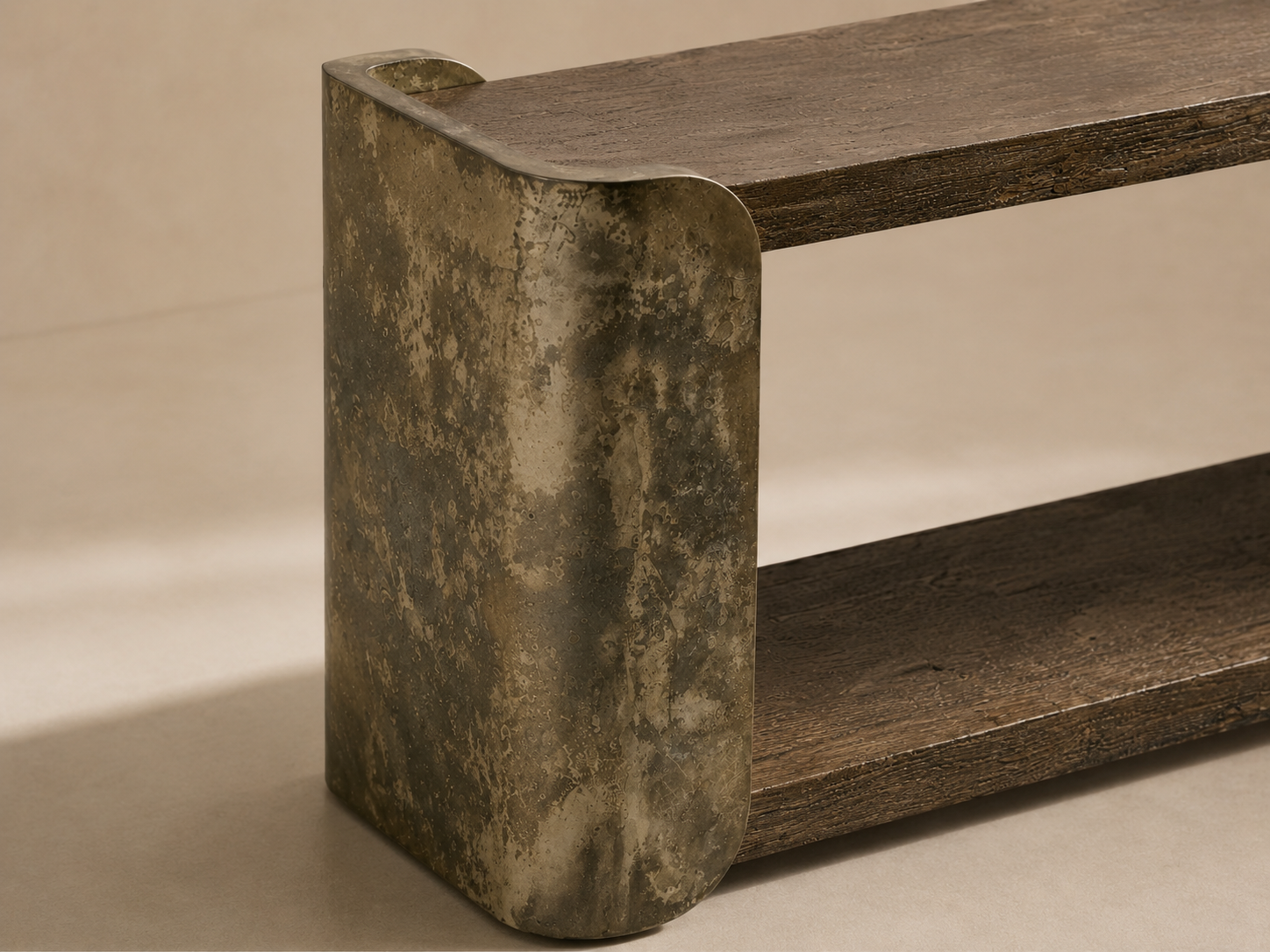 Alvaro Primavera Wood Entryway Console Table Oxidized Aluminum Hallway Entrance Table
