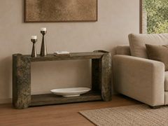 Alvaro Primavera Wood Entryway Console Table Oxidized Aluminum Hallway Entrance Table