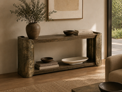 Alvaro Primavera Wood Entryway Console Table Oxidized Aluminum Hallway Entrance Table