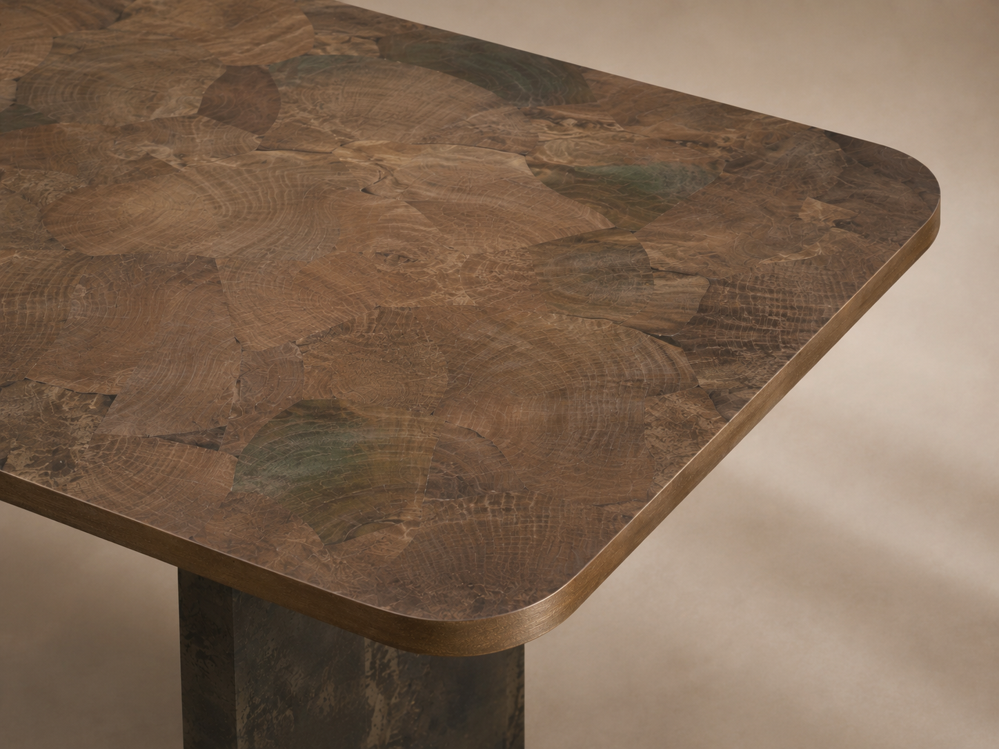 Polanco Wood Dining Table with Naturally Oxidized Steel panels Base