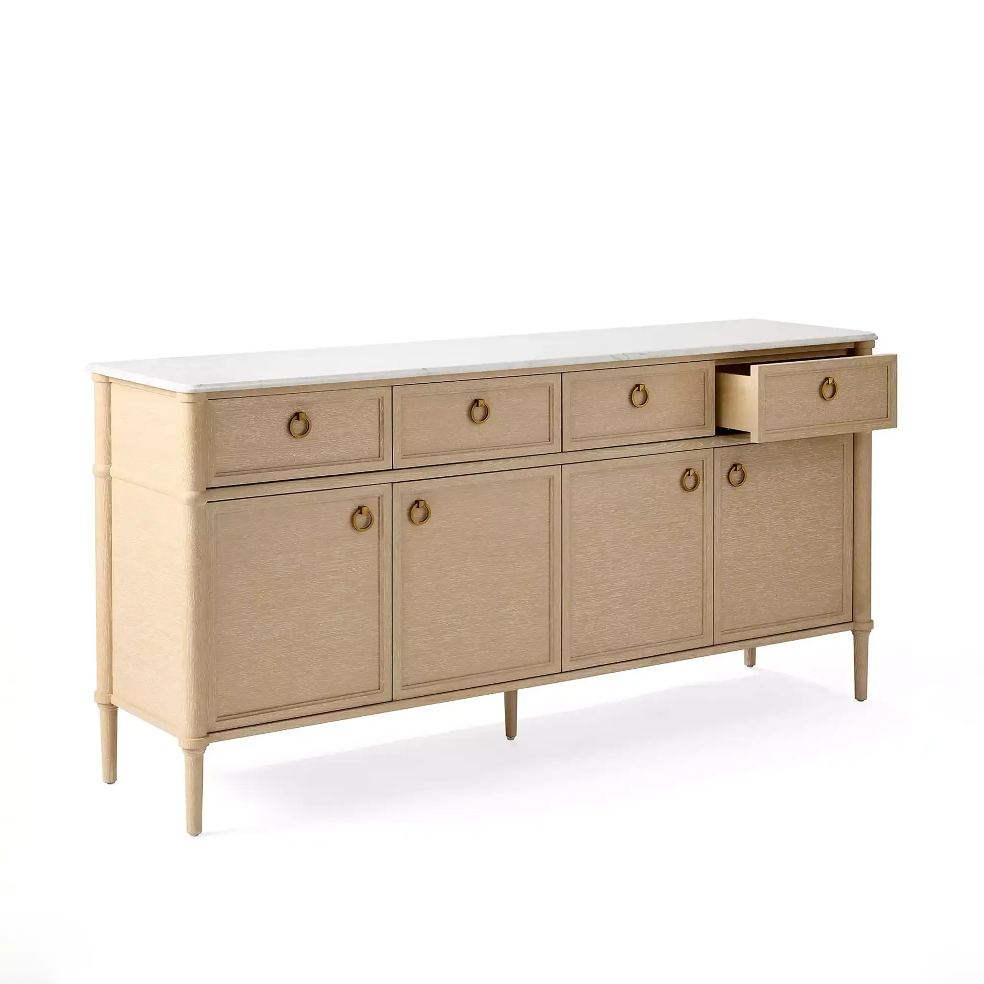 Marble Top Buffet Sideboard, 75" Oak Carrara Brass Pulls