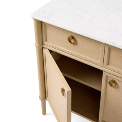 Marble Top Buffet Sideboard, 75" Oak Carrara Brass Pulls