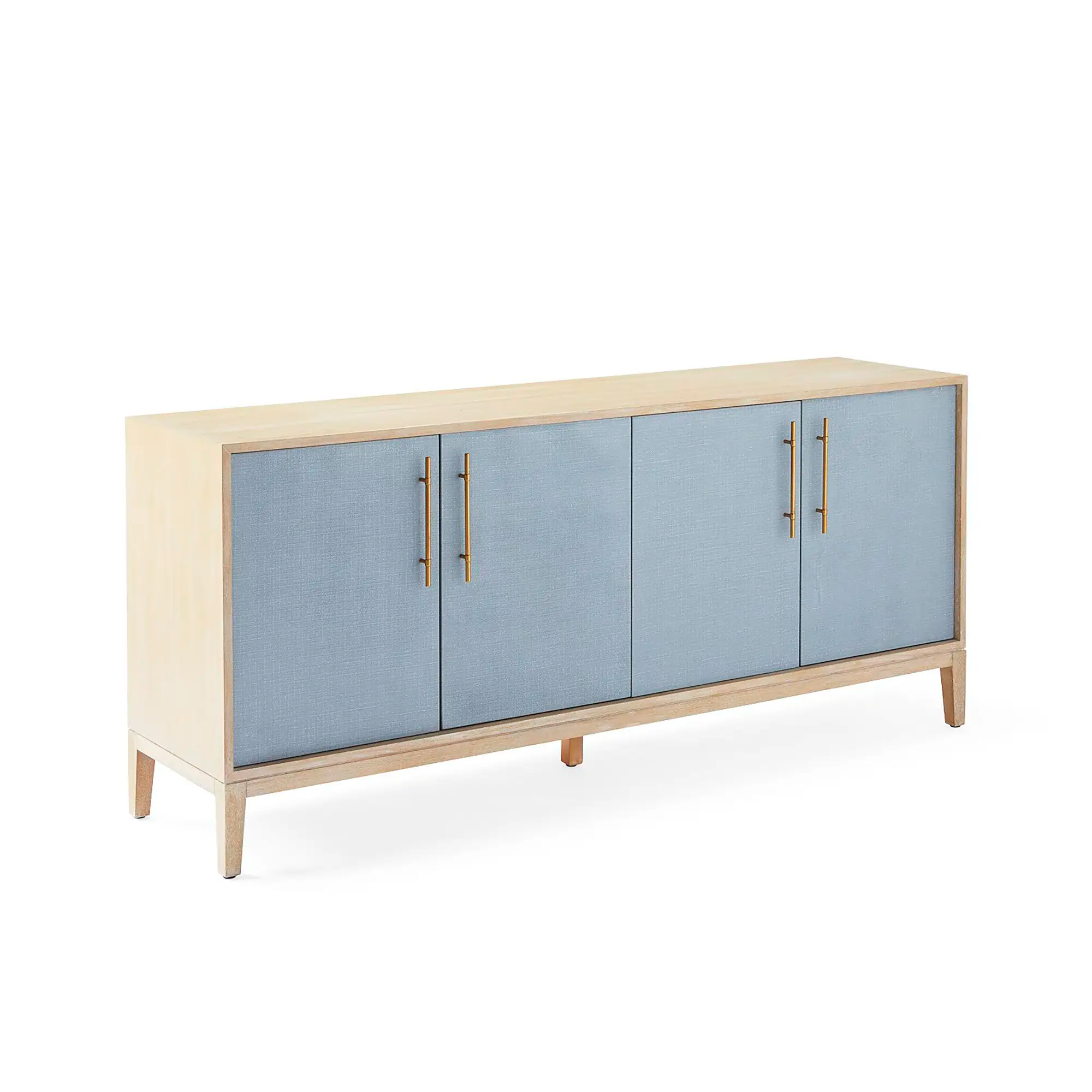 74" Oak Sideboard, Cerused Brass Linen Door Credenza