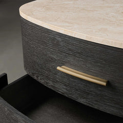 Danny Closed Nightstand Marble Top Bedside Table Brass Pulls Two-Drawer Chest